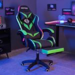 Gaming Chair with LED Lights and Massage Ergonomic Computer Chair with Footrest High Back Video Game Chair with Adjustable Lumbar Support Linkage Armrest Green and Black - Image 3