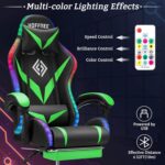Gaming Chair with LED Lights and Massage Ergonomic Computer Chair with Footrest High Back Video Game Chair with Adjustable Lumbar Support Linkage Armrest Green and Black - Image 5