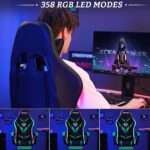 Gaming Chair with LED Lights and Massage Ergonomic Computer Chair with Footrest High Back Video Game Chair with Adjustable Lumbar Support Linkage Armrest Green and Black - Image 6
