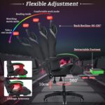 Gaming Chair with LED Lights and Massage Ergonomic Computer Chair with Footrest High Back Video Game Chair with Adjustable Lumbar Support Linkage Armrest Green and Black - Image 7