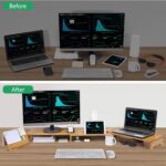 Nnewvante Monitor Stand Riser, 60 inch Large Bamboo Dual Monitor Stand for Desk, 3 Shelves Desktop Screen Riser with Adjustable Length Angle for Computer Laptop PC - Image 6