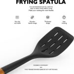 Large Silicone Cooking Utensils Set - Heat Resistant Silicone Kitchen Utensils for Cooking w Wooden Handles, Spatula Set, Kitchen Utensil Gadgets Sets for Non-Stick Cookware, BPA Free (Black) - Image 4