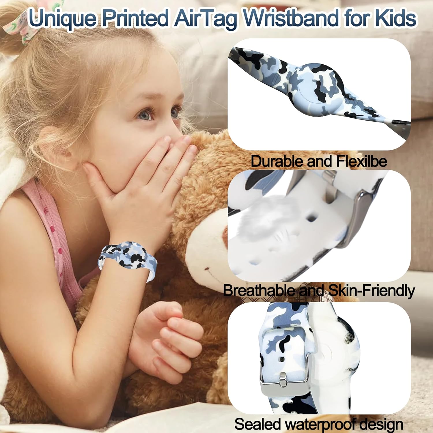 4 Pack Waterproof AirTag Bracelet for Kids, Hidden Printed Wristband for Apple Air Tag, Silicone AirTag Holder GPS Tracker Case for Band for Child Toddler, Secure Anti-Lost Protection - Image 7