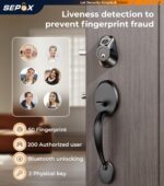 SEPOX® Smart Deadbolt Door Lock, 5-in-1 Keyless Entry (Fingerprint, Bluetooth, WiFi, Tuya APP, Key) Auto Lock/Unlock, Front Gate & Bedroom Compitable, Upgrade Lever & Knob, Unique & Universal Design - Image 4