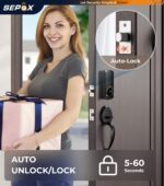 SEPOX® Smart Deadbolt Door Lock, 5-in-1 Keyless Entry (Fingerprint, Bluetooth, WiFi, Tuya APP, Key) Auto Lock/Unlock, Front Gate & Bedroom Compitable, Upgrade Lever & Knob, Unique & Universal Design - Image 5