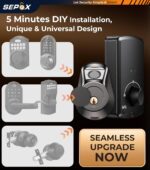 SEPOX® Smart Deadbolt Door Lock, 5-in-1 Keyless Entry (Fingerprint, Bluetooth, WiFi, Tuya APP, Key) Auto Lock/Unlock, Front Gate & Bedroom Compitable, Upgrade Lever & Knob, Unique & Universal Design - Image 9