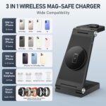 Magnetic Wireless Charger Stand, 3 in 1 Foldable Wireless Charging Station, Travel Charger for Multiple Devices for iPhone 16 15 14 13 12 Series, Apple Watch Ultra/9/8/7/6/5/4/3/2, AirPods - Image 6