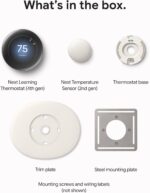 Google Nest Learning Thermostat (4th Gen, 2024) with Nest Temperature Sensor - Energy Saving Smart Thermostat with Adaptive Eco - Works with Alexa and Google Home App - Polished Obsidian - Image 9