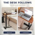 Pneumatic Adjustable Bedside Table, Compact Rolling Laptop Table with 360° Hidden Casters and Built-in Cup Holder, Medical Mobile Bed Desk for Home & Hospital Use - Image 5