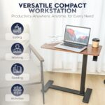 Pneumatic Adjustable Bedside Table, Compact Rolling Laptop Table with 360° Hidden Casters and Built-in Cup Holder, Medical Mobile Bed Desk for Home & Hospital Use - Image 6