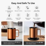 vsitoo Temperature Control & Self-Heating Smart Coffee Mug with Lid, 3 Custom Heat Settings, Manual & App Control, 180 Min Battery Life - Hot up to 140℉ Fast Wireless Charger Base (Copper - 14 oz) - Image 4