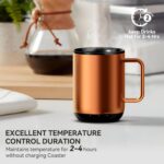 vsitoo Temperature Control & Self-Heating Smart Coffee Mug with Lid, 3 Custom Heat Settings, Manual & App Control, 180 Min Battery Life - Hot up to 140℉ Fast Wireless Charger Base (Copper - 14 oz) - Image 6