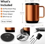 vsitoo Temperature Control & Self-Heating Smart Coffee Mug with Lid, 3 Custom Heat Settings, Manual & App Control, 180 Min Battery Life - Hot up to 140℉ Fast Wireless Charger Base (Copper - 14 oz) - Image 8