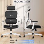 Office Chair, Ergonomic Desk Chair, High Back Desk Chair, Big and Tall Reclining Comfy Home Office Chair with Lumbar Support Breathable Mesh Computer Chair Adjustable Armrests - Image 3