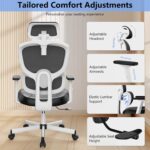Office Chair, Ergonomic Desk Chair, High Back Desk Chair, Big and Tall Reclining Comfy Home Office Chair with Lumbar Support Breathable Mesh Computer Chair Adjustable Armrests - Image 7
