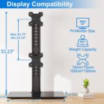 Vertical Dual Monitor Stand, Stack Two Computer Screens up to 32 inches Each, Free-Standing Monitor Desk Mount, Monitor Mount with Height Adjustment, Swivel, VESA Stand 75/100x100mm - Image 7