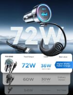 USB C 72W Car Charger for iPhone 16 Pro Max Plus, PD & QC3.0 w/5 ft 36W Type C Coiled Cable, Fast Car Phone Charger Adapter for iPhone 15 Pro, Samsung Galaxy S24/S23/S22, Pixel/Moto/LG/Android, iPad - Image 3