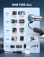 USB C 72W Car Charger for iPhone 16 Pro Max Plus, PD & QC3.0 w/5 ft 36W Type C Coiled Cable, Fast Car Phone Charger Adapter for iPhone 15 Pro, Samsung Galaxy S24/S23/S22, Pixel/Moto/LG/Android, iPad - Image 4