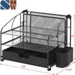 Simple Houseware 3-Tier Desk Organizer with Sliding Drawer, Hanging File Holder and Pen Holder Accessory, Black - Image 4