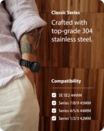 Fullmosa Compatible Apple Watch Bands 45mm 44mm 42mm 46mm 49mm 41mm 40mm 38mm, Metal iWatch Band with Case for Apple Watch Series 9 8 7 6 5 4 3 2 1 SE 10 Ultra, 42mm 44mm 45mm Black - Image 4