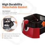 Air Fryer - 8.6 Quart Extra-Large Air Fryer, 2 Simple Dial Controls, 1800 Watts - Quick Heat Circulation Technology, Low Fat Cooking Less Calories - Removable Squared Basket - Red - Image 4