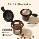Single Serve K Cup Coffee Maker 2 in 1Machine,6 to 14 0z Brew Sizes,Auto Shut Off& Reusable Filter,Use Coffee Capsule&GroundCoffee&Loose Leaf Tea, Black - Image 3