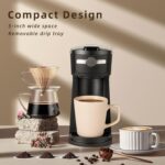 Single Serve K Cup Coffee Maker 2 in 1Machine,6 to 14 0z Brew Sizes,Auto Shut Off& Reusable Filter,Use Coffee Capsule&GroundCoffee&Loose Leaf Tea, Black - Image 5