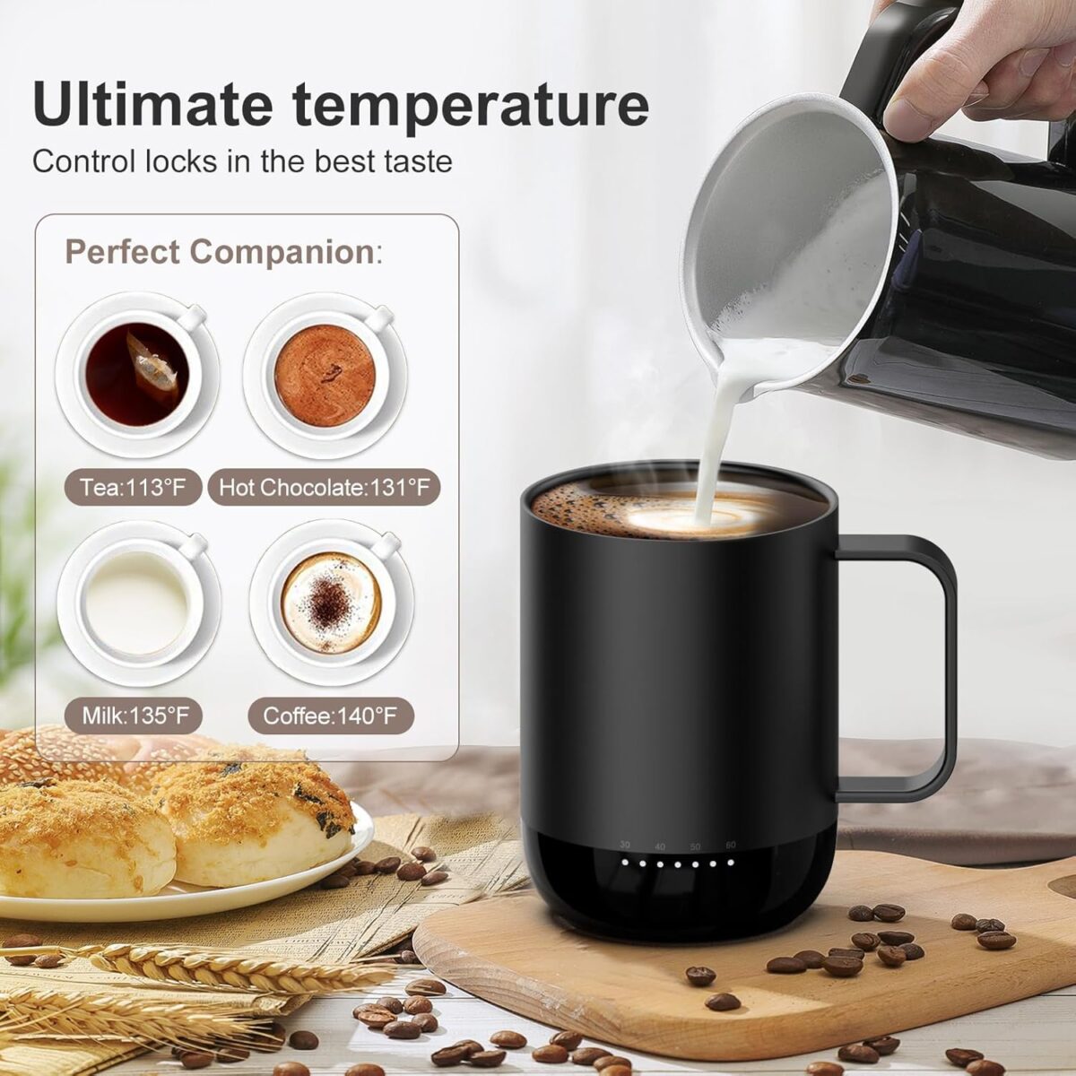 vsitoo S3PRO Rechargeable Heated Coffee Mug, 14oz, Self Heating with Lid and Spoon, APP & Manual Controlled, Smart Mug Warmer with 90 Min Battery Life, Black - Image 6