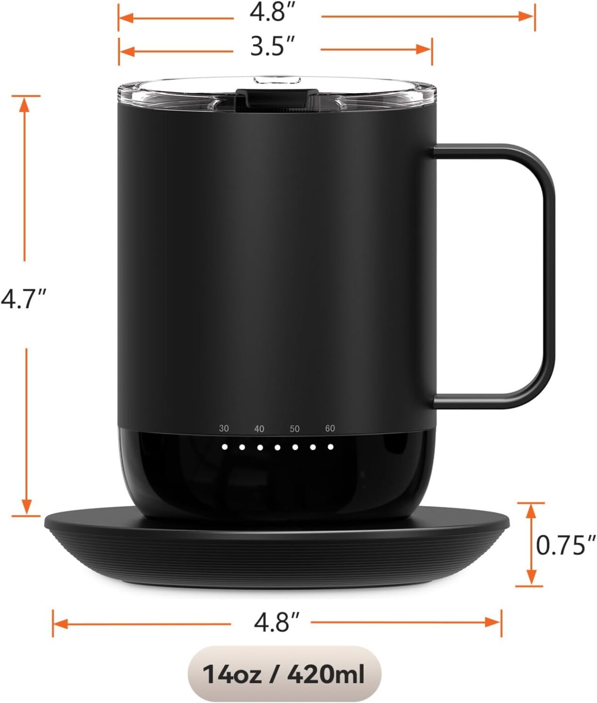 vsitoo S3PRO Rechargeable Heated Coffee Mug, 14oz, Self Heating with Lid and Spoon, APP & Manual Controlled, Smart Mug Warmer with 90 Min Battery Life, Black - Image 9