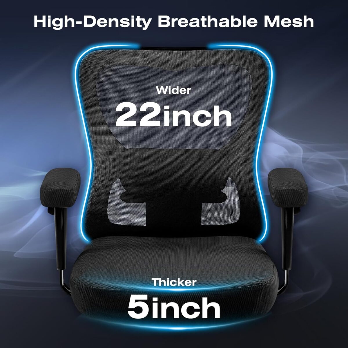 Ergonomic Office Chair with Adjustable Lumbar Support，Big and Tall Desk Chair 500lbs with Wider Thicker Seat Cushion 2D Armrest, Computer Reclining Mesh Chairs, Black - Image 5
