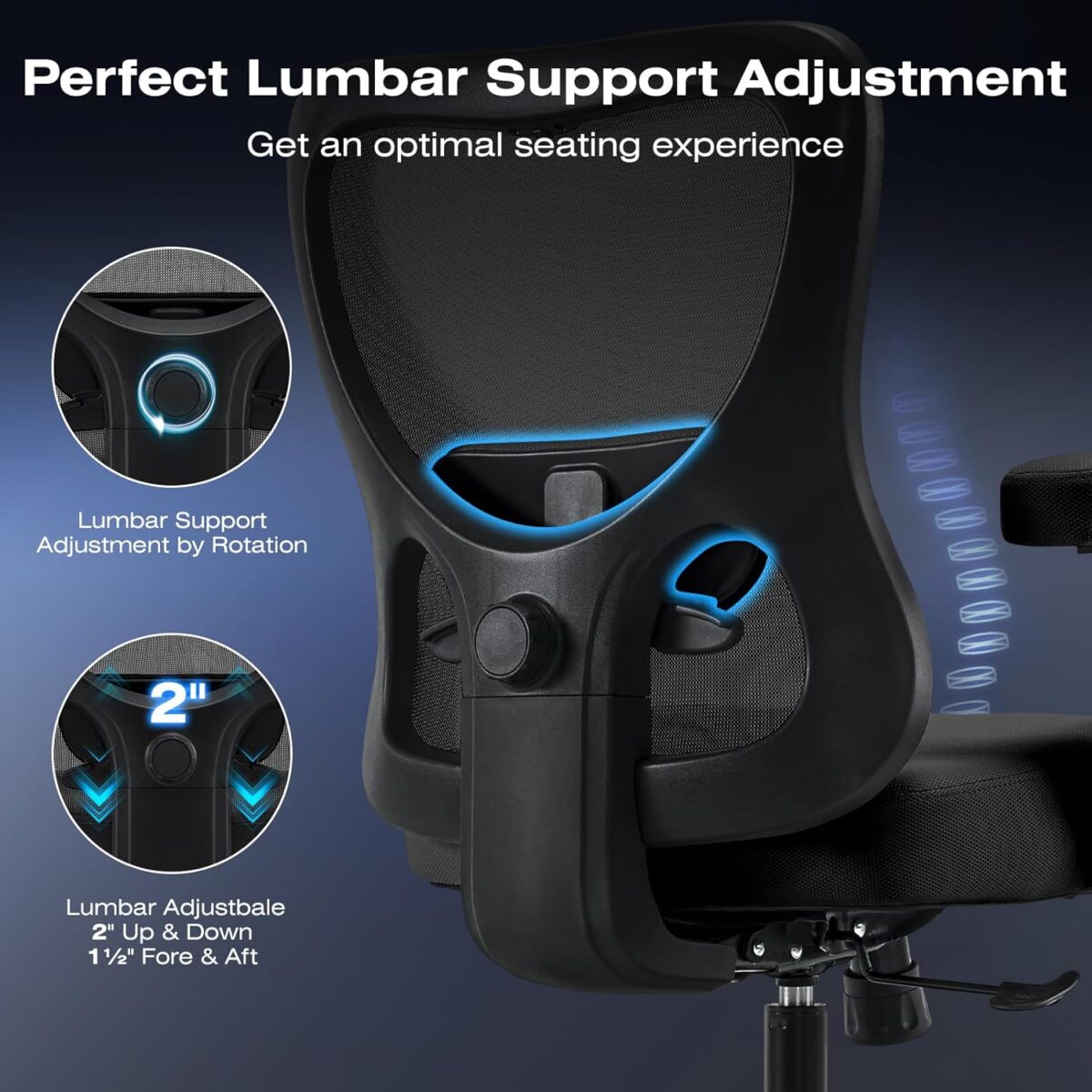 Ergonomic Office Chair with Adjustable Lumbar Support，Big and Tall Desk Chair 500lbs with Wider Thicker Seat Cushion 2D Armrest, Computer Reclining Mesh Chairs, Black - Image 7