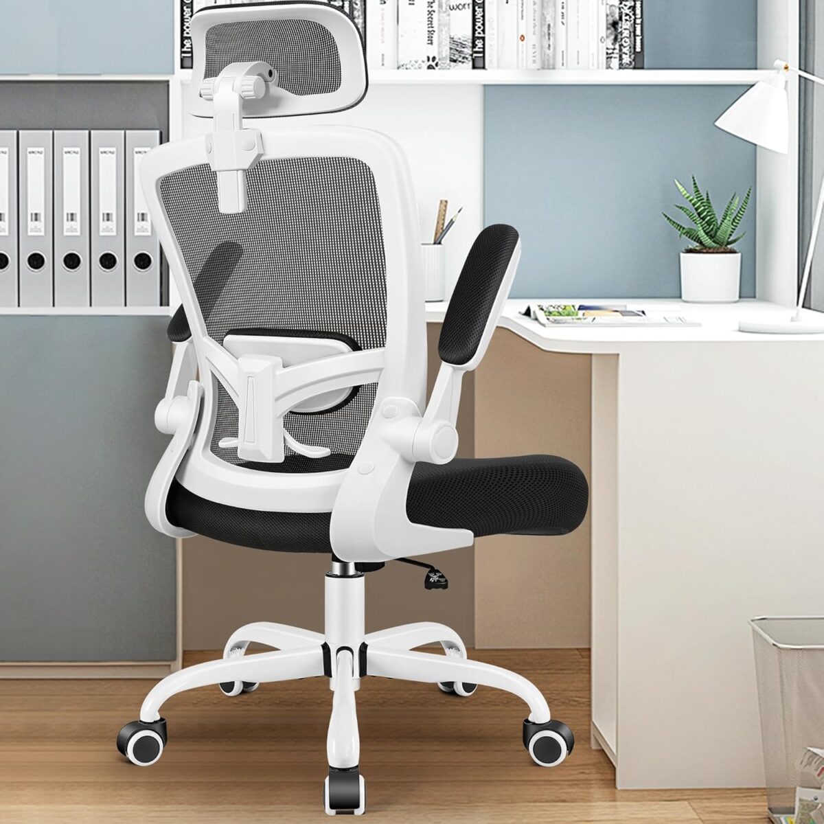 FelixKing Ergonomic Office Chair, Headrest Desk Chair with Adjustable Lumbar Support, Home Office Swivel Task Chair with High Back and Armrest, Adjustable Height Gaming Chair (White) - Image 3