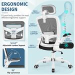 FelixKing Ergonomic Office Chair, Headrest Desk Chair with Adjustable Lumbar Support, Home Office Swivel Task Chair with High Back and Armrest, Adjustable Height Gaming Chair (White) - Image 6