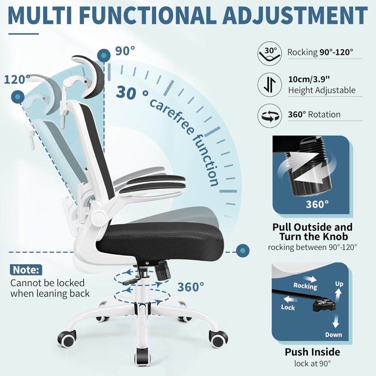 FelixKing Ergonomic Office Chair, Headrest Desk Chair with Adjustable Lumbar Support, Home Office Swivel Task Chair with High Back and Armrest, Adjustable Height Gaming Chair (White) - Image 7