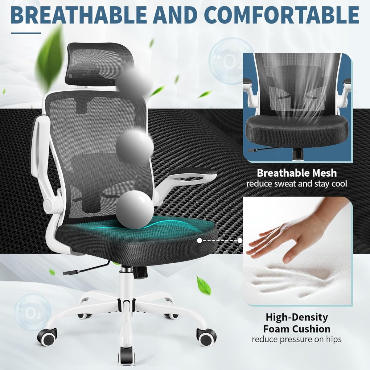 FelixKing Ergonomic Office Chair, Headrest Desk Chair with Adjustable Lumbar Support, Home Office Swivel Task Chair with High Back and Armrest, Adjustable Height Gaming Chair (White) - Image 9
