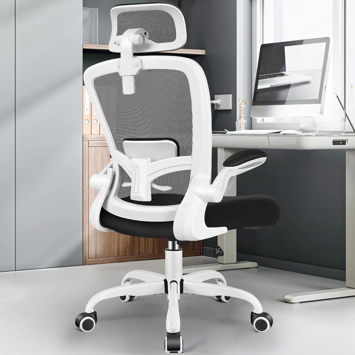 FelixKing Ergonomic Office Chair, Headrest Desk Chair with Adjustable Lumbar Support, Home Office Swivel Task Chair with High Back and Armrest, Adjustable Height Gaming Chair (White) - Image 10