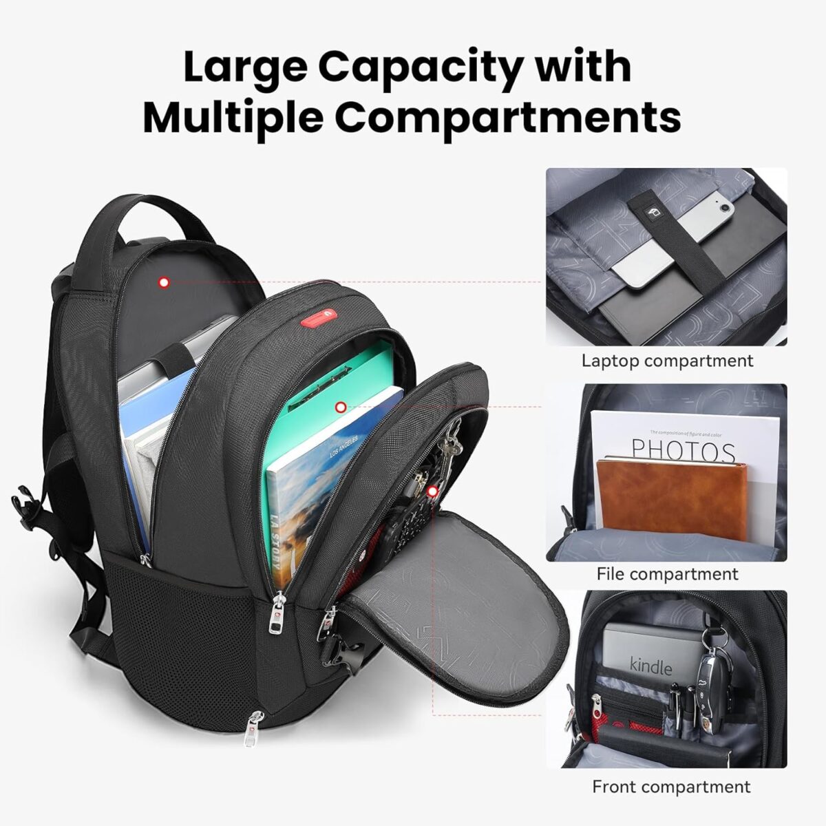 CROSSGEAR Travel Laptop Backpack for Man Water Resistant Laptop Bookbag 15.6 inch Business Work Computer Backpacks 29L Casual Daypack for Men Women, Black - Image 3