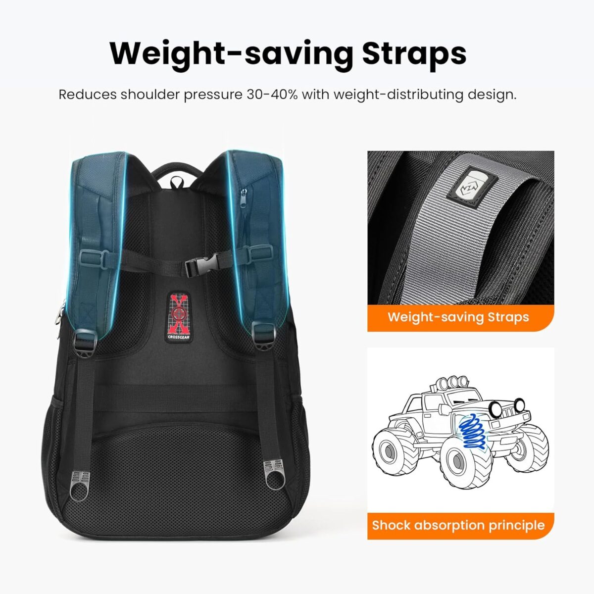 CROSSGEAR Travel Laptop Backpack for Man Water Resistant Laptop Bookbag 15.6 inch Business Work Computer Backpacks 29L Casual Daypack for Men Women, Black - Image 4