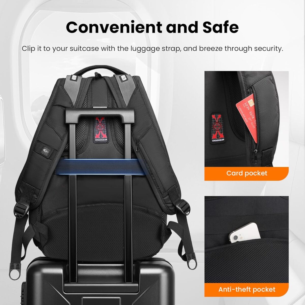CROSSGEAR Travel Laptop Backpack for Man Water Resistant Laptop Bookbag 15.6 inch Business Work Computer Backpacks 29L Casual Daypack for Men Women, Black - Image 7