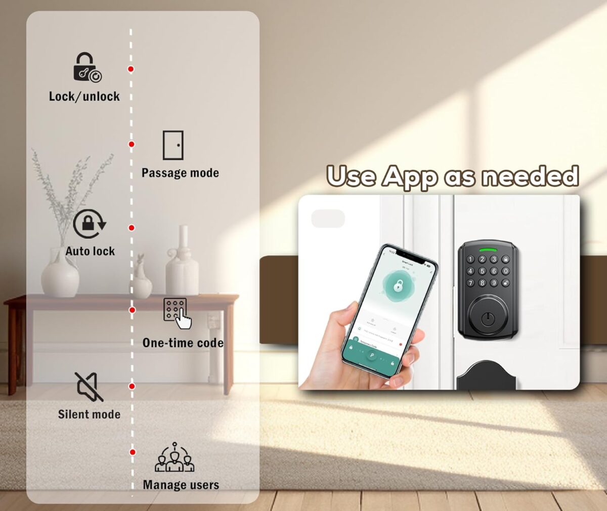 Keyless Entry Door Lock | APP Available But Not Required | Work with Gateway, Alexa and Google As | IP65 Waterproof | Deadbolt Smart Locks for Front Door | Auto Lock - Image 4