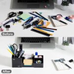 deli Desk Organizer, Plastic Desktop Organizer with Pencil Holder and Sticky Note Tray, Office Stationery Supplies Organizers Accessories Caddy, 6 Compartments, Black - Image 7