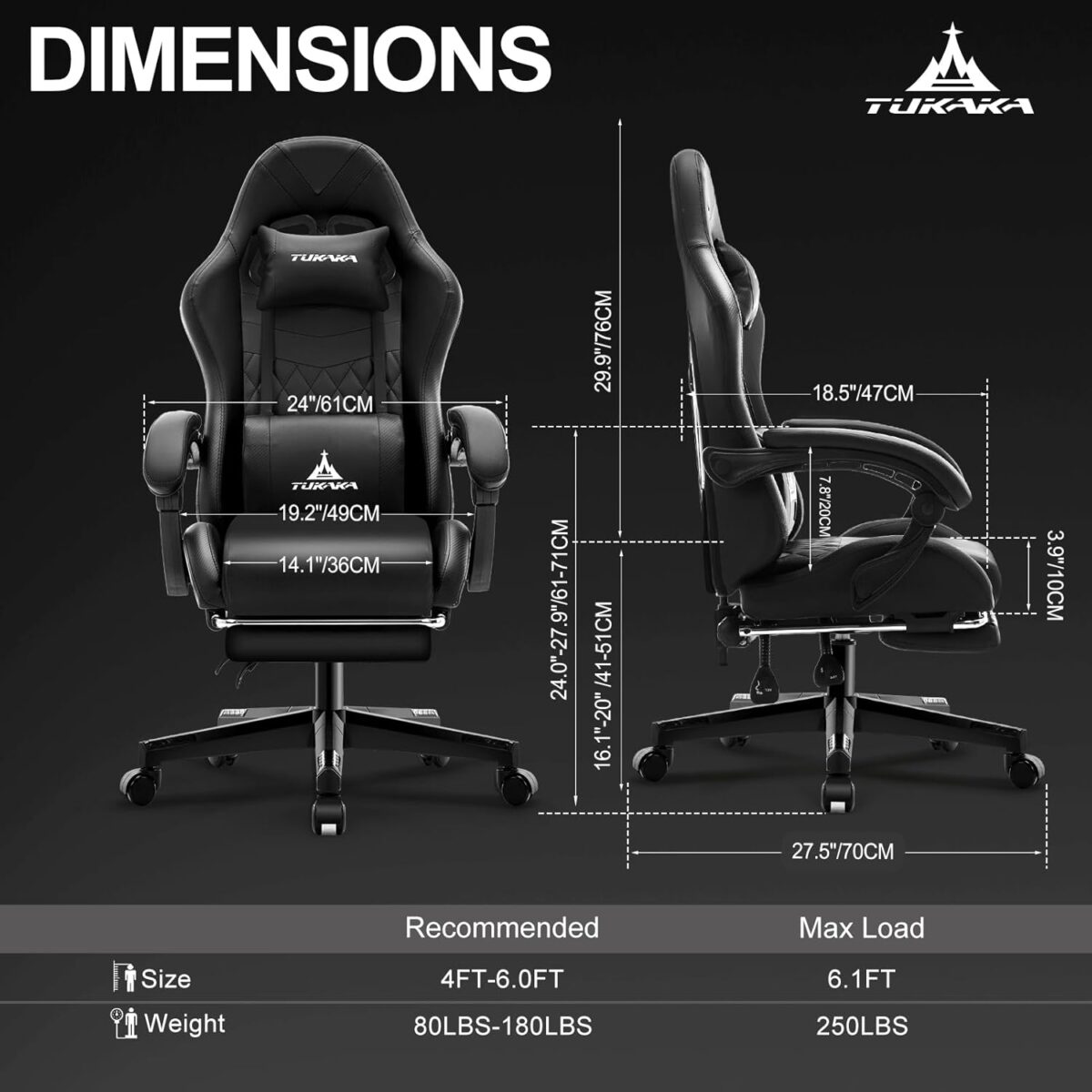 Gaming Chair,Ergonomic Massage Computer Office Desk Chair with Footrest,Pocket Spring Cushion,Reclining Leather Adjustable Gamer Chair with Headrest and Lumbar Support,Black - Image 4