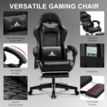 Gaming Chair,Ergonomic Massage Computer Office Desk Chair with Footrest,Pocket Spring Cushion,Reclining Leather Adjustable Gamer Chair with Headrest and Lumbar Support,Black - Image 6