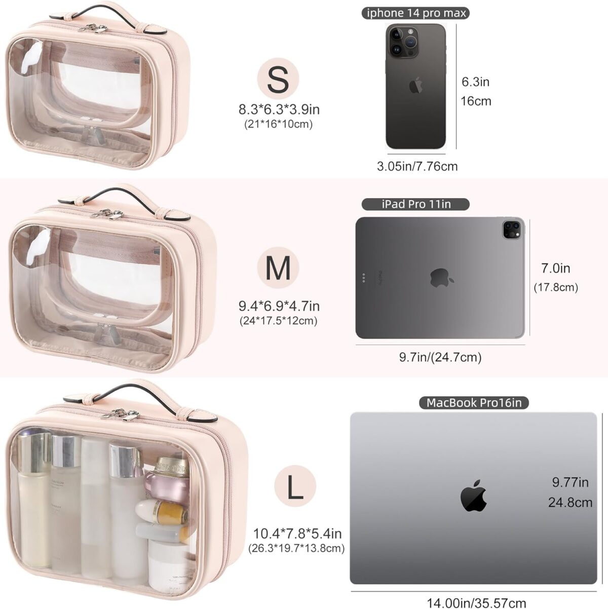 Veki Transparent Makeup Bag Travel Cosmetic Bags Case Waterproof Toiletries Bag Large Capacity Open Storage Bags Organizer With Zipper, Portable Make Up Organizer for Women and Girls - Image 3
