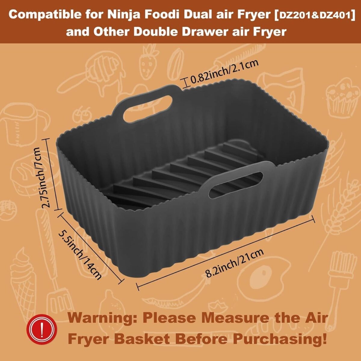 2Pcs Silicone Air Fryer Liners for Ninja Foodi Dual DZ201, Non-Stick Air Fryer Basket Accessories, Reusable Liners Fits 8 QT - Image 3