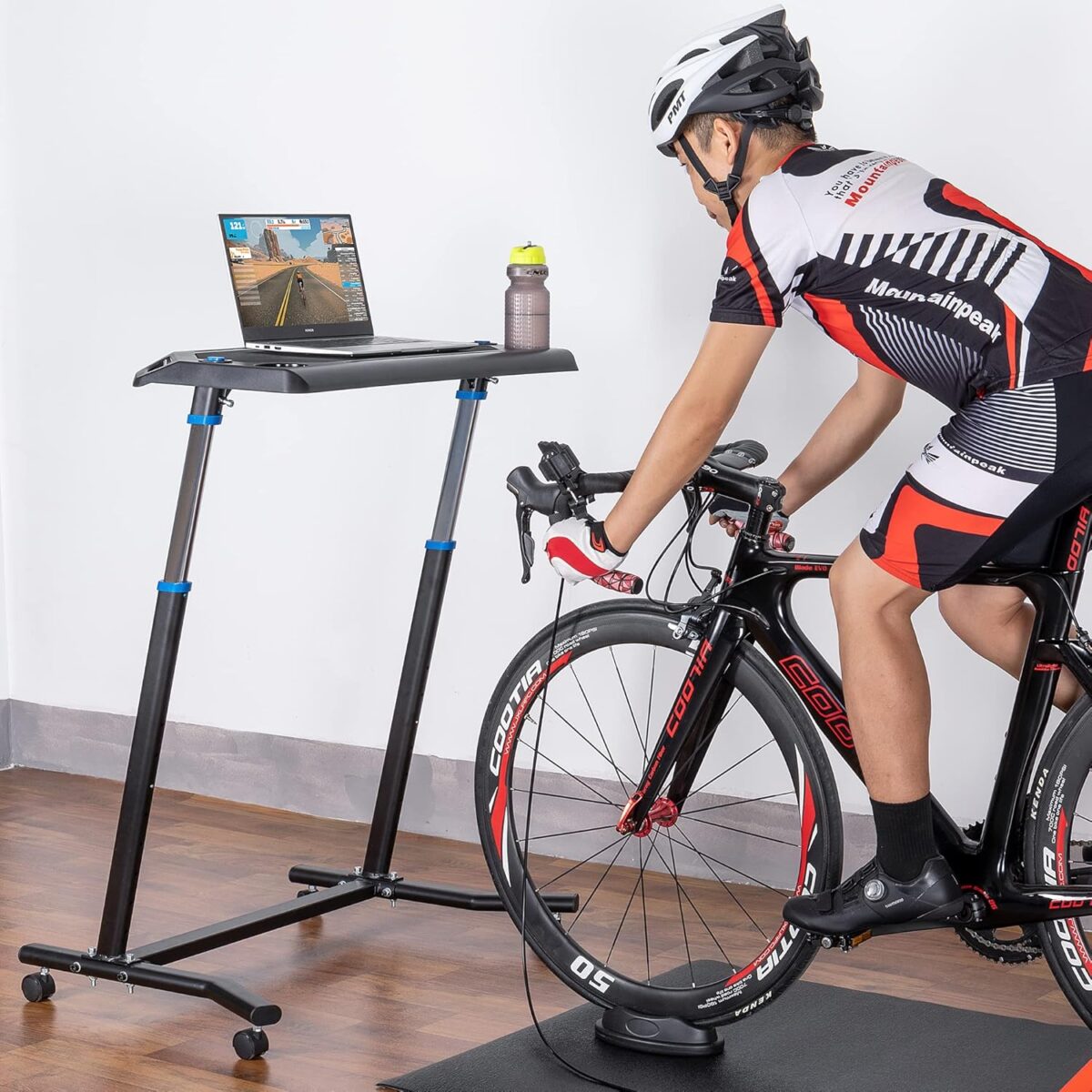 CXWXC Indoor Cycling Desk - Adjustable Height Bike Deak Laptop Stand Non-Slip Surface - Portable Bike Trainer Fitness Desk with Lockable Wheels - Image 3