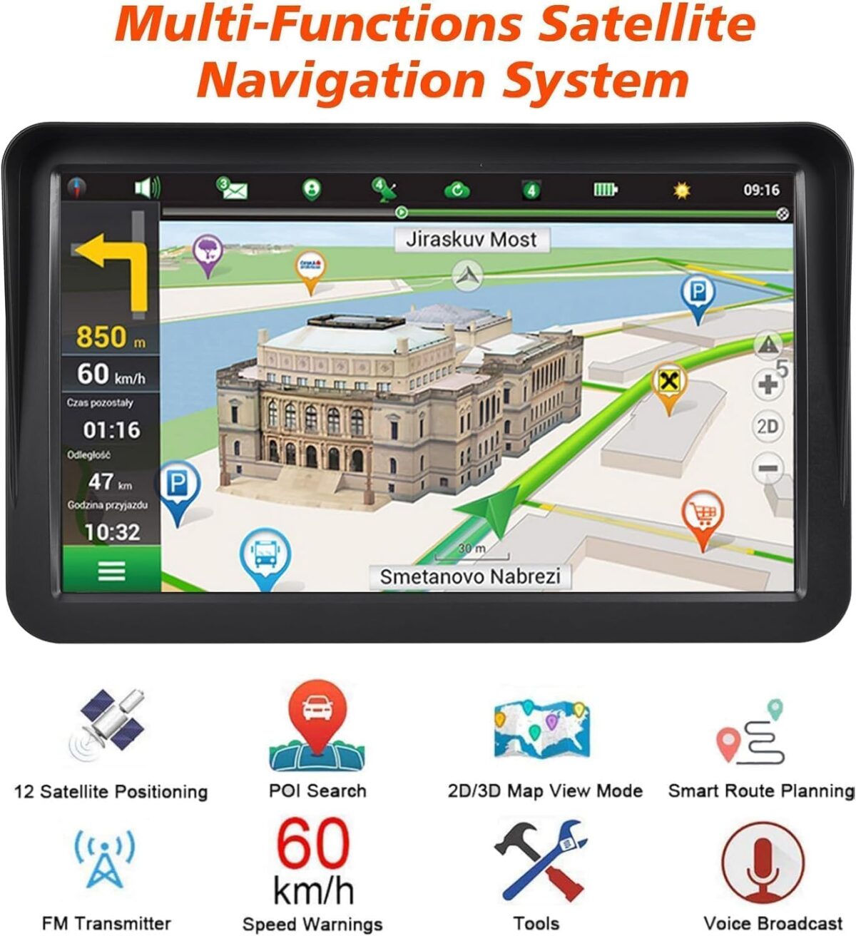 GPS Car Navigator, 9 Inch Display, Voice Guidance, Lifetime Maps with Voice Guidance and Speed Camera Warning 2D&3D map Americas Maps Free Lifetime Map - Image 6