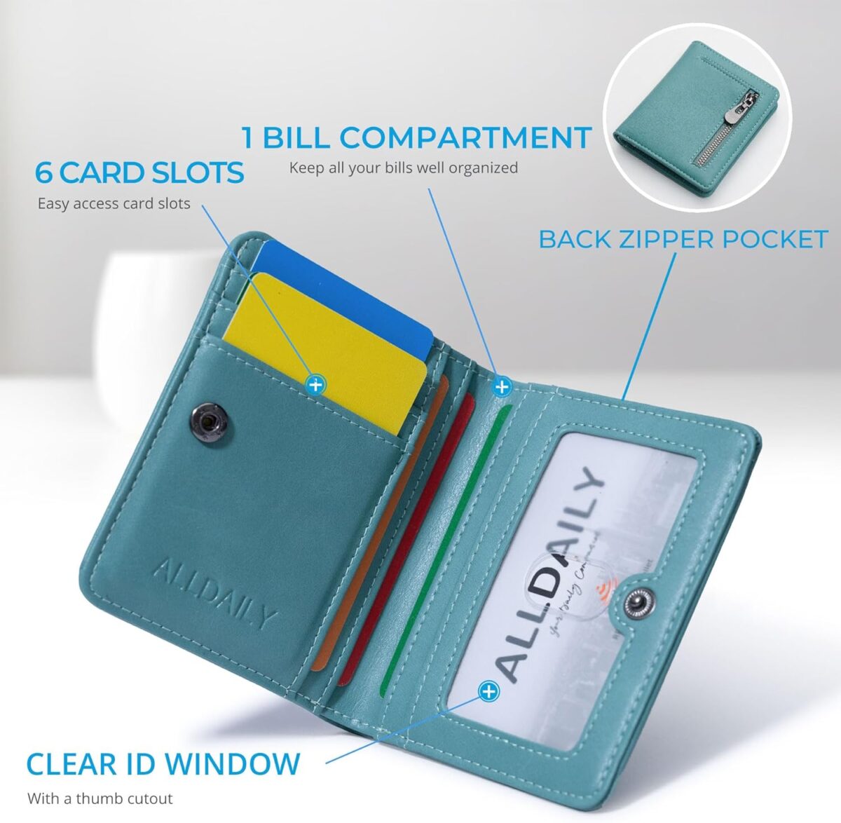 Alldaily Small RFID Wallet for Women Slim Compact Bifold Pocket Ladies Travel Mini Purse (Purist Blue) - Image 5