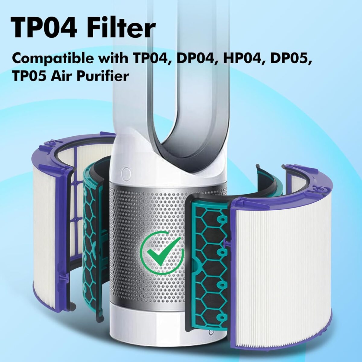 TP04 Replacement Filter for Dyson Air Purifier TP04 HP04 DP04 Pure Cool Fan Hot Tower Fan, 360 Combi Glass HEPA + 2-IN-1 HEPA Filters for TP04 Purifying Tower Fan - Image 3