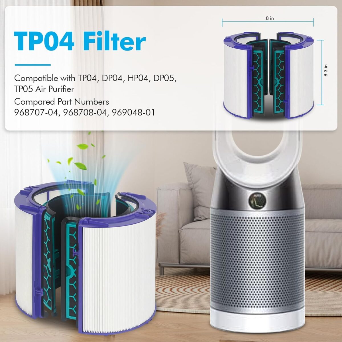 TP04 Replacement Filter for Dyson Air Purifier TP04 HP04 DP04 Pure Cool Fan Hot Tower Fan, 360 Combi Glass HEPA + 2-IN-1 HEPA Filters for TP04 Purifying Tower Fan - Image 6